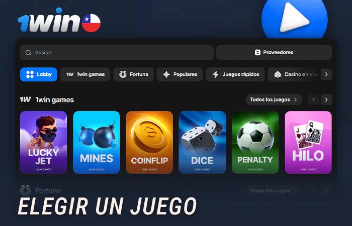 Selección de juegos de casino en la página web de 1Win Chile